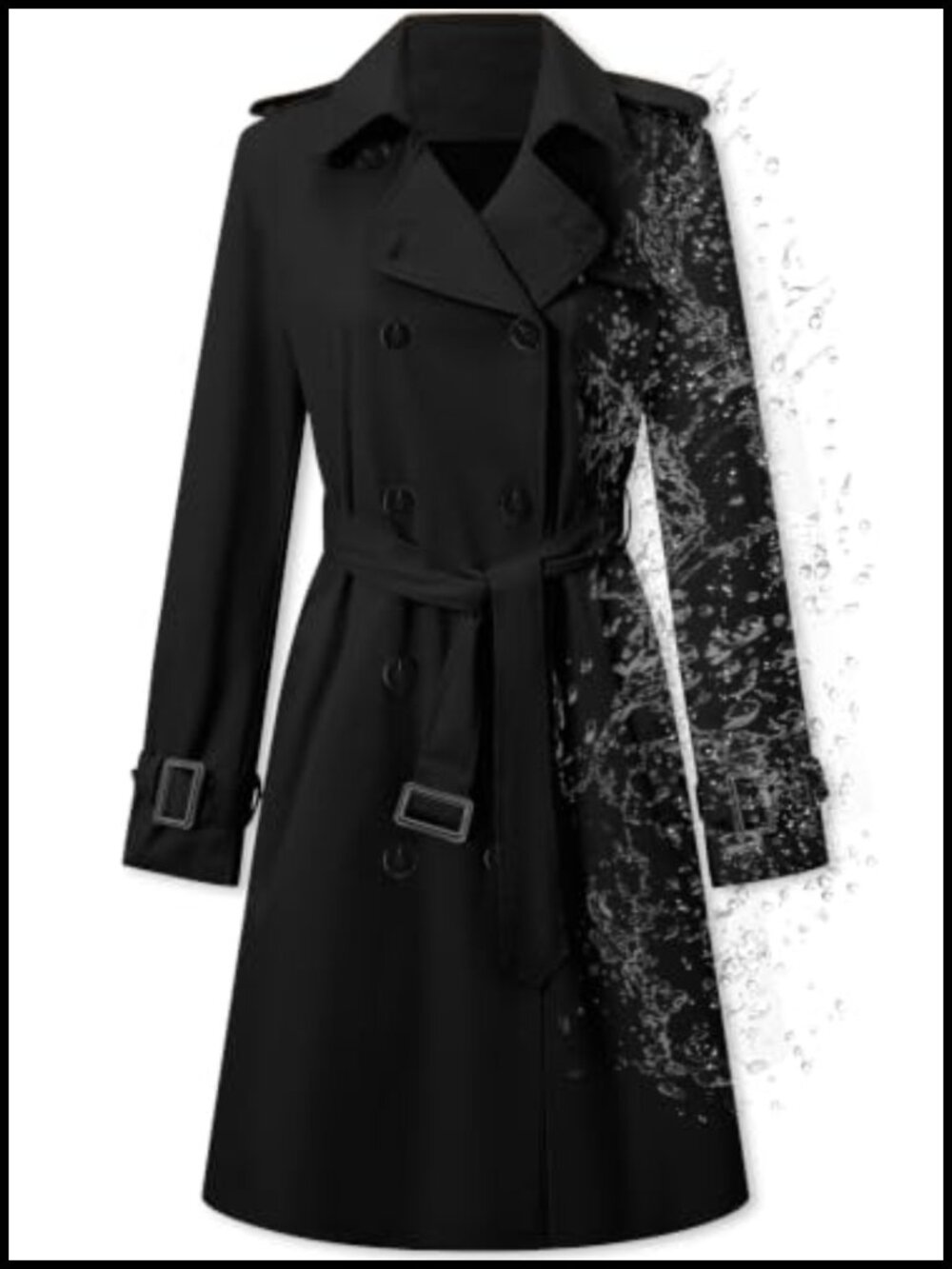 Water-Repellent Double Breasted Belted Trench Coat